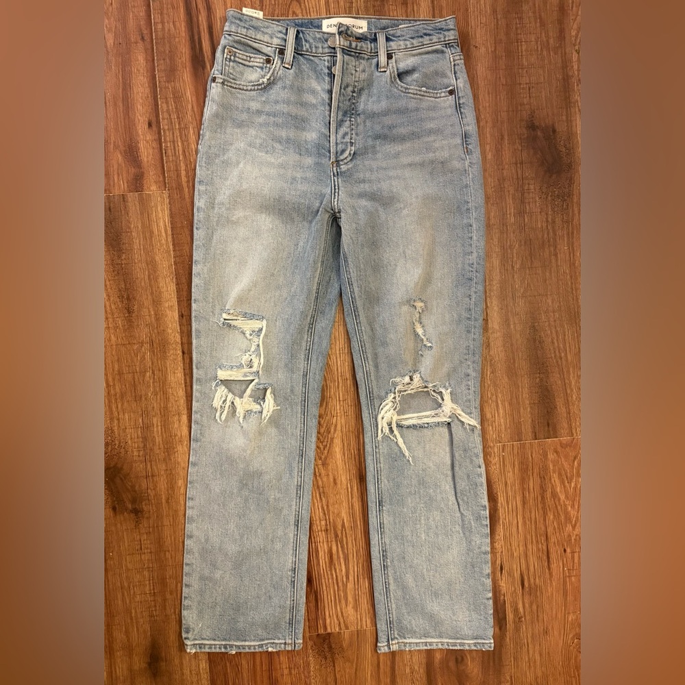 Denim Forum Arlo High Rise Straight Jeans in Light Blue